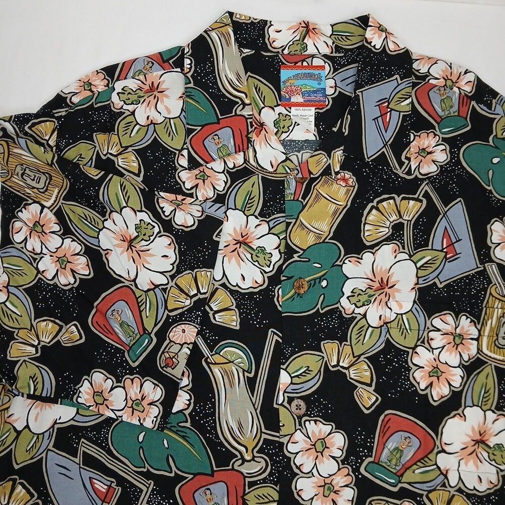 Joe Kealoha Original Men's Short Sleeve Hawaiian Rayon Shirt XL Tiki Cocktails